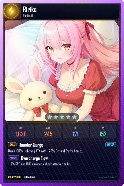 An Ultra Rare Ririko card with a lightning element